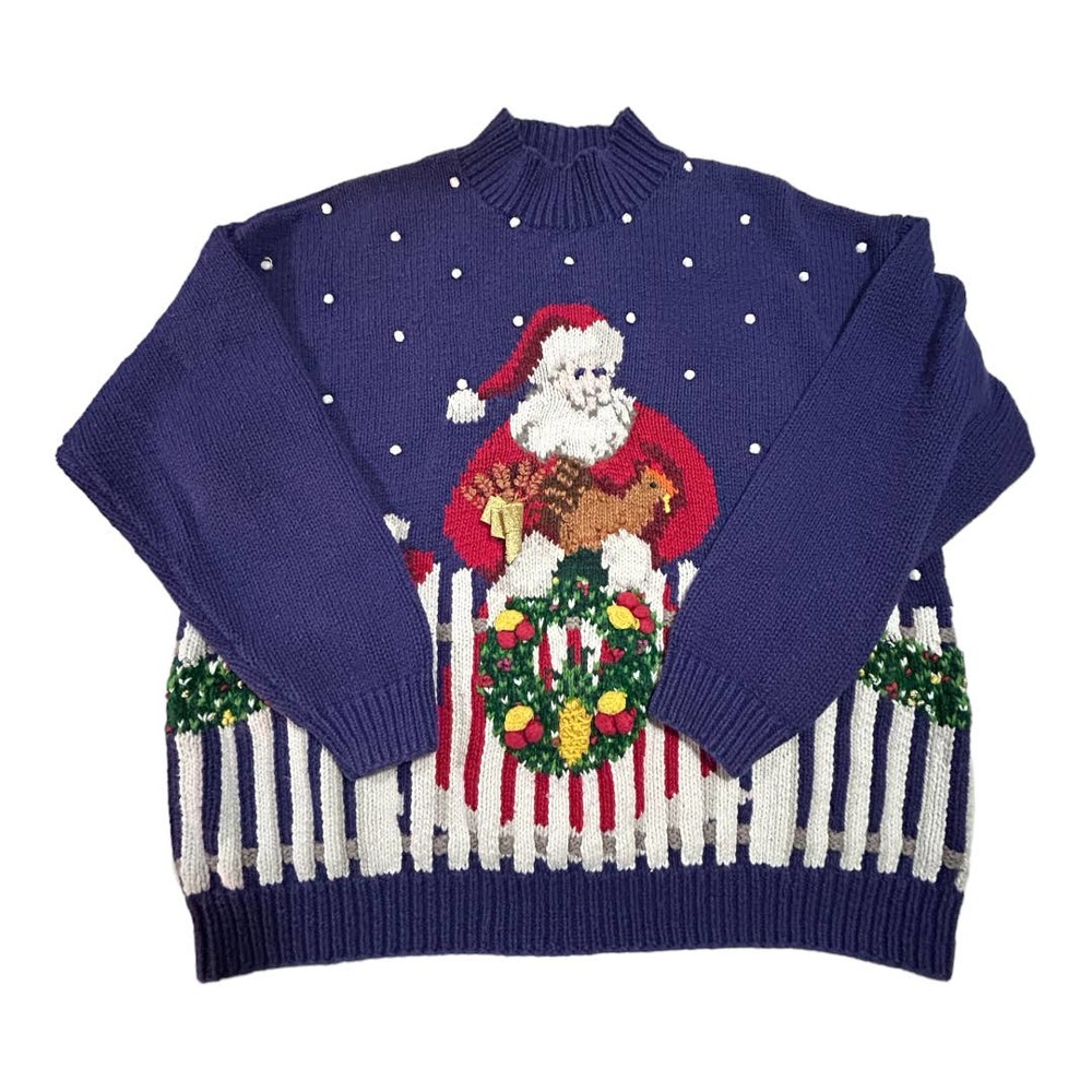 90s Vintage Marisa Christina Women's Santa "Ugly Christmas" Knit Sweater M